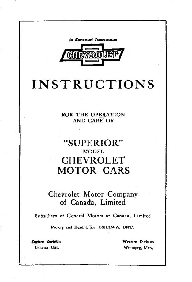 1924 Chevrolet Superior Instructions